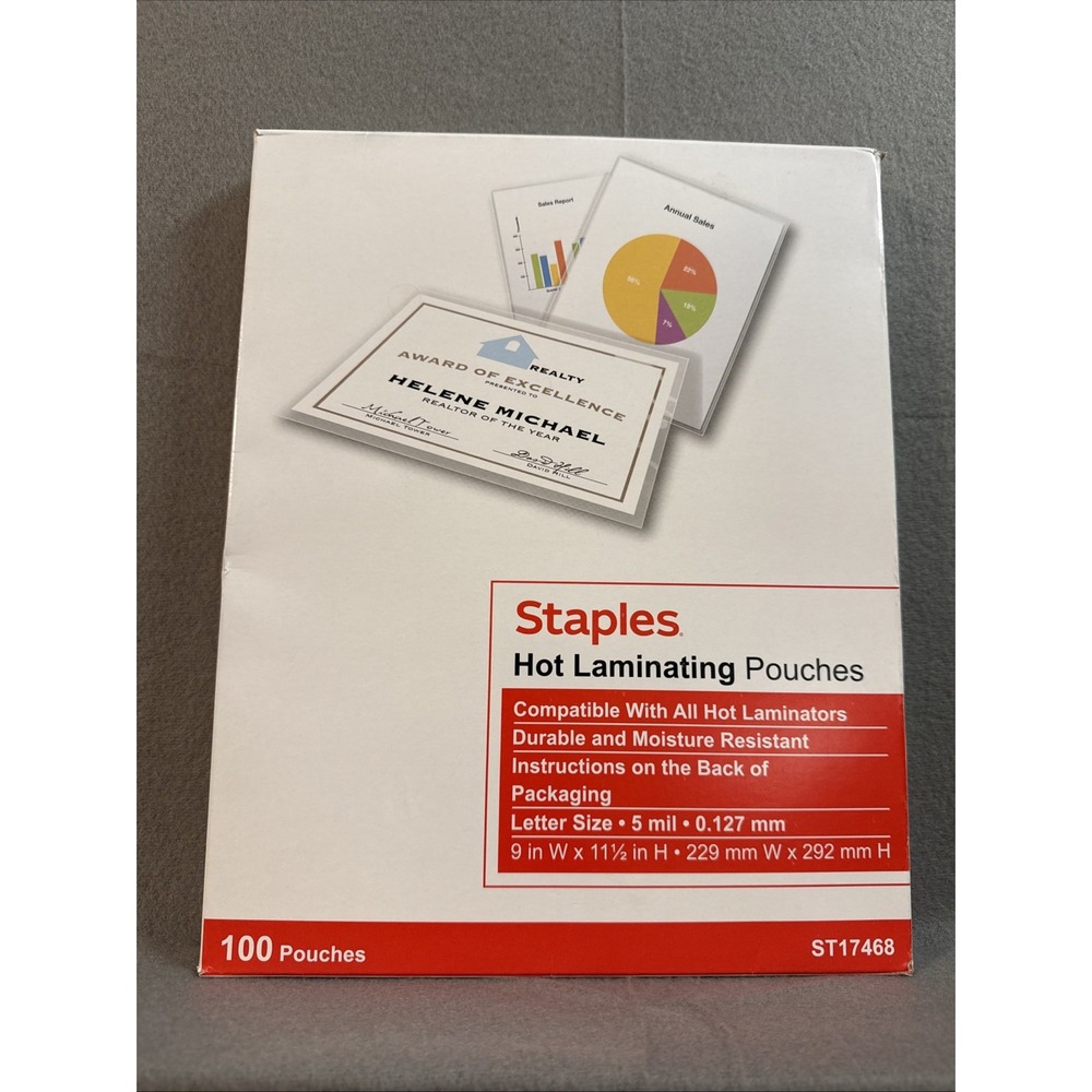NEW Staples 5 mil Thermal Laminating Pouches Letter Size 100 pack